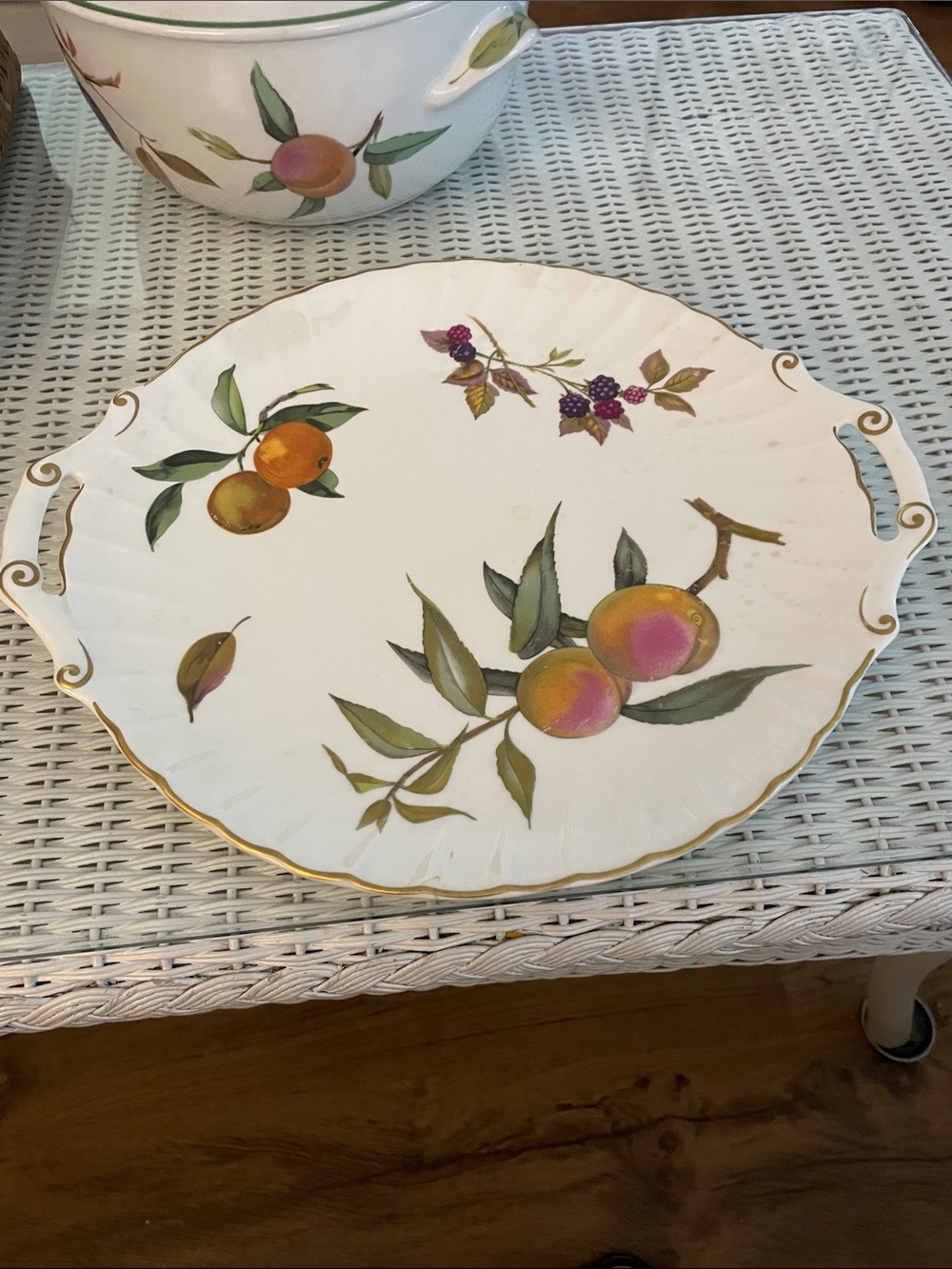 Royal Worcester White Porcelain Serving Platter with Peach and Berry Motif